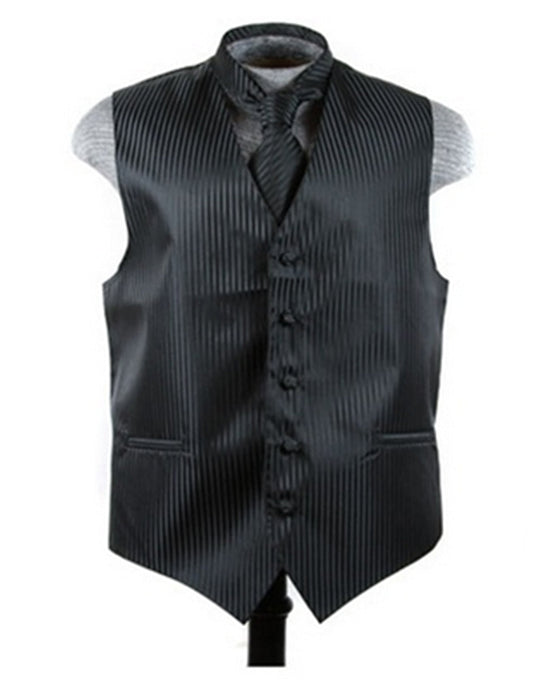 Black Tonal Stripe Vest Set - Men's Tuxedo USA