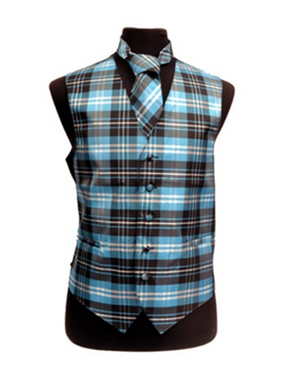 Turquoise Plaid Vest Set - Men's Tuxedo USA