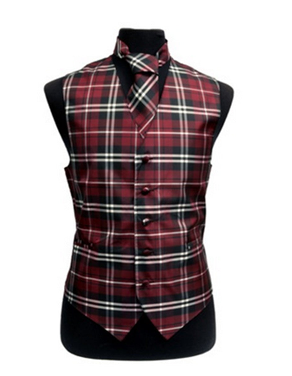 Burgundy Plaid Vest Set - Men's Tuxedo USA