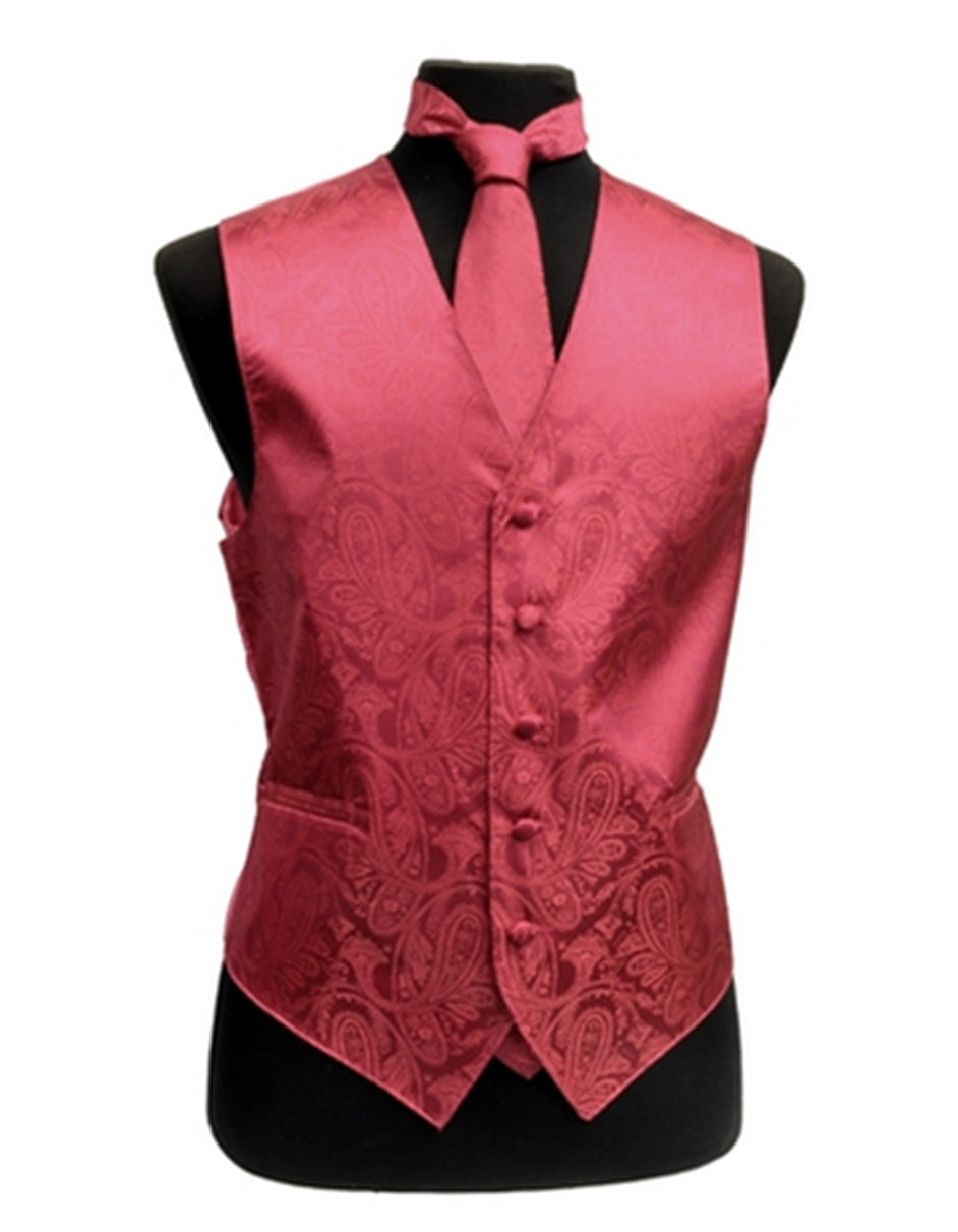 Deep Red Paisley Vest Set - Men's Tuxedo USA