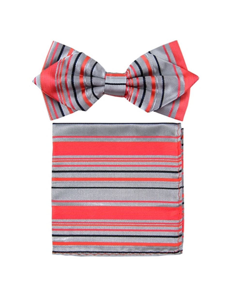 Red & Grey Stripe Bow Tie Set - Men's Tuxedo USA