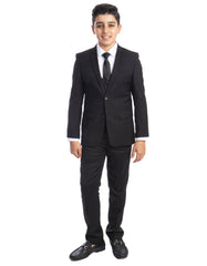 Boys Perry Ellis 2 Button Vested Wedding Suit in Black - Men's Tuxedo USA