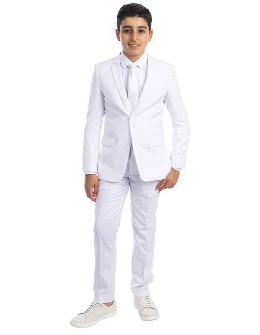 Boys Perry Ellis 2 Button Vested Wedding Suit in White - Men's Tuxedo USA