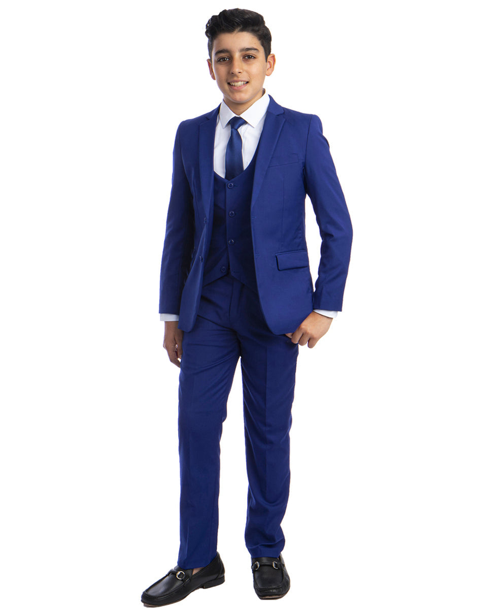 Boys Perry Ellis 2 Button Vested Wedding Suit in Royal Blue - Men's Tuxedo USA