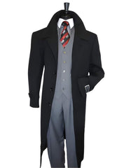 Button Closure 100% Wool Jet Black Overcoat - Mens Topcoat - Men's Tuxedo USA