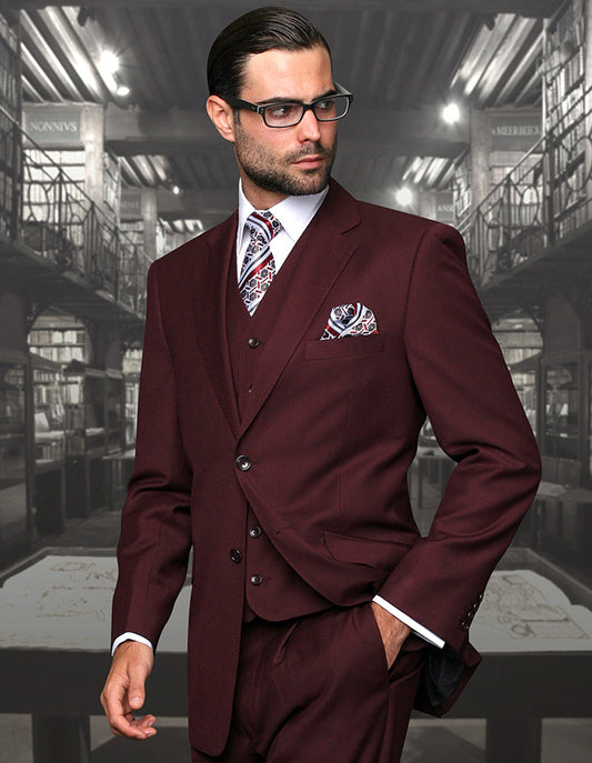 Mens 2 Button Classic Fit Pleated Pant Suit in Big & Tall Sizes in Burgundy - Men's Tuxedo USA