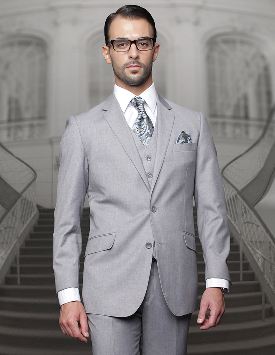 Mens 2 Button Classic Fit Pleated Pant Suit in Big & Tall Sizes in Grey - Men's Tuxedo USA