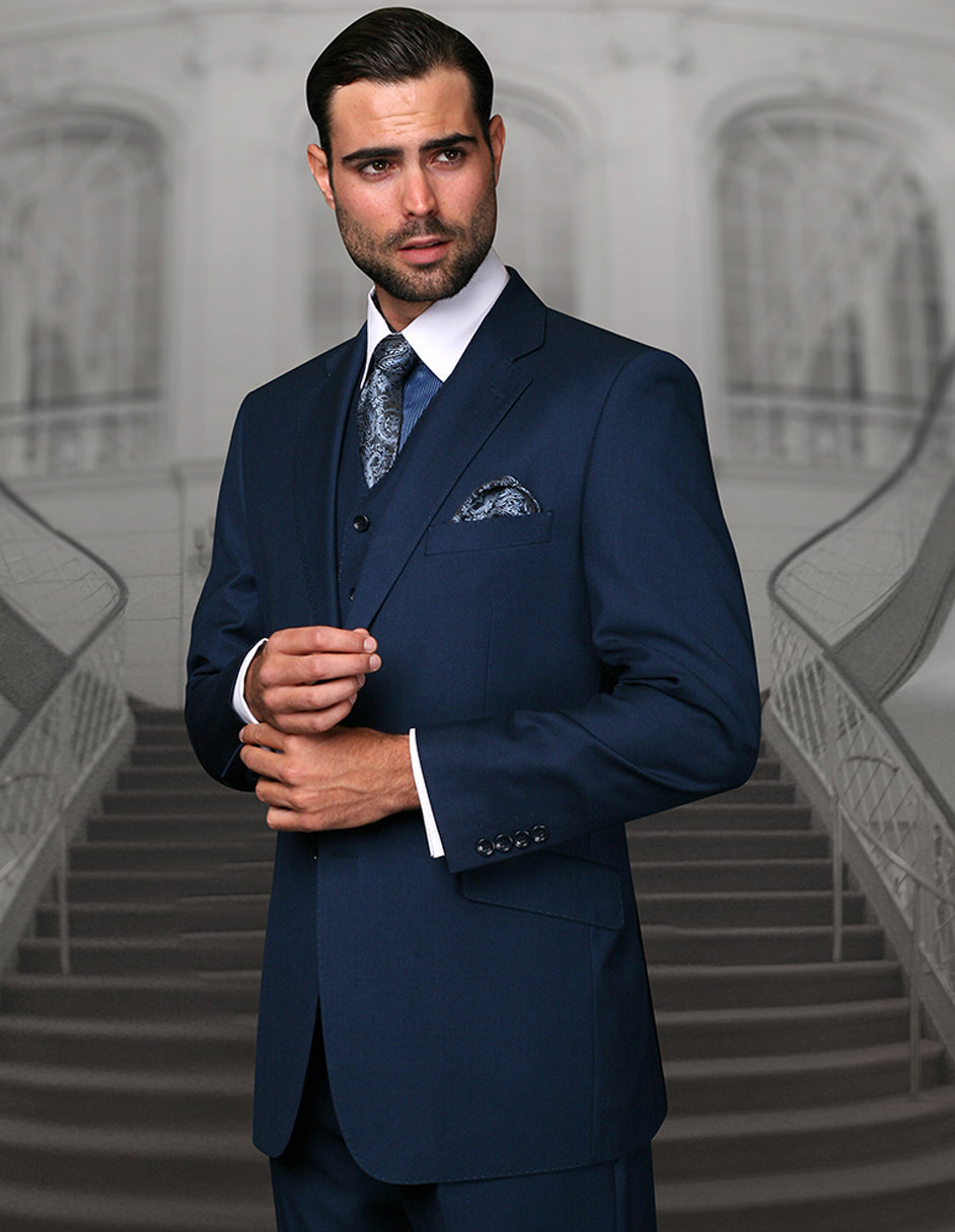 Mens 2 Button Classic Fit Pleated Pant Suit in Big & Tall Sizes in Indigo Blue - Men's Tuxedo USA