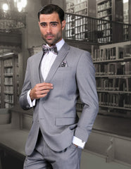 Mens 2 Button Skinny Vested Wool Suit in Grey - Men's Tuxedo USA