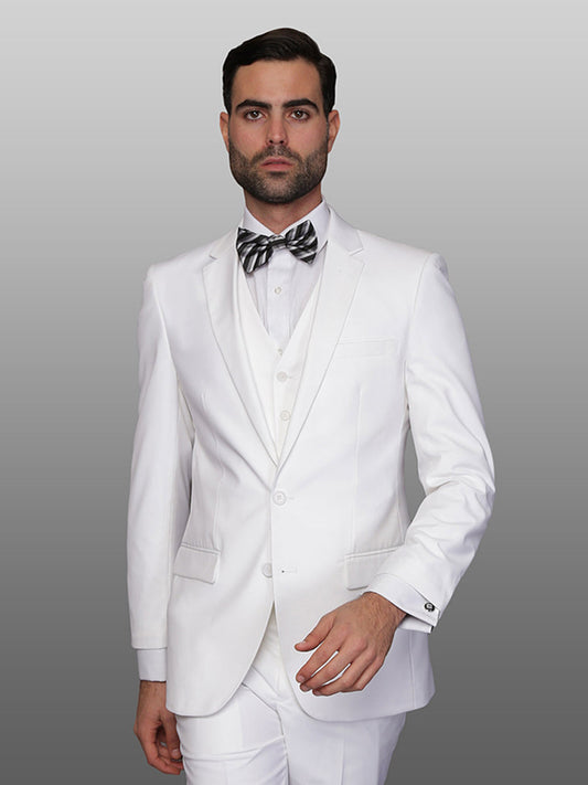 Mens 2 Button Vested Skinny Wool Suit in White - Men's Tuxedo USA