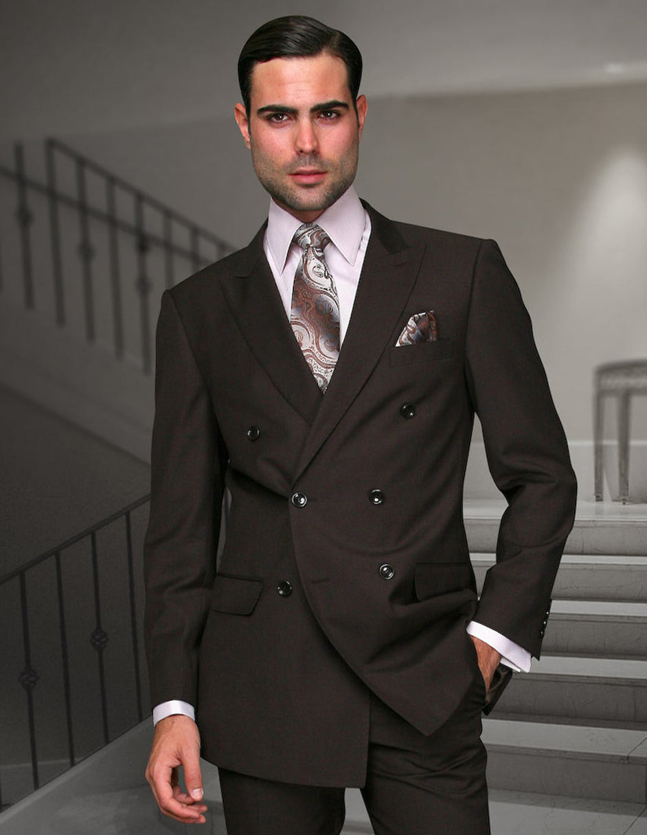 Mens Classic Wool Double Breasted Suit in Brown - Men's Tuxedo USA