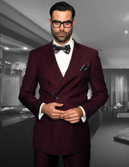 Mens Classic Wool Double Breasted Suit in Burgundy - Men's Tuxedo USA