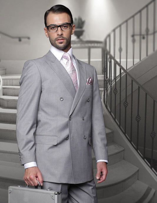 Mens Classic Wool Double Breasted Suit in Grey - Men's Tuxedo USA