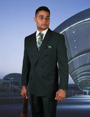 Mens Classic Wool Double Breasted Suit in Hunter Green - Men's Tuxedo USA