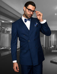 Mens Classic Wool Double Breasted Suit in Sapphire Blue - Men's Tuxedo USA