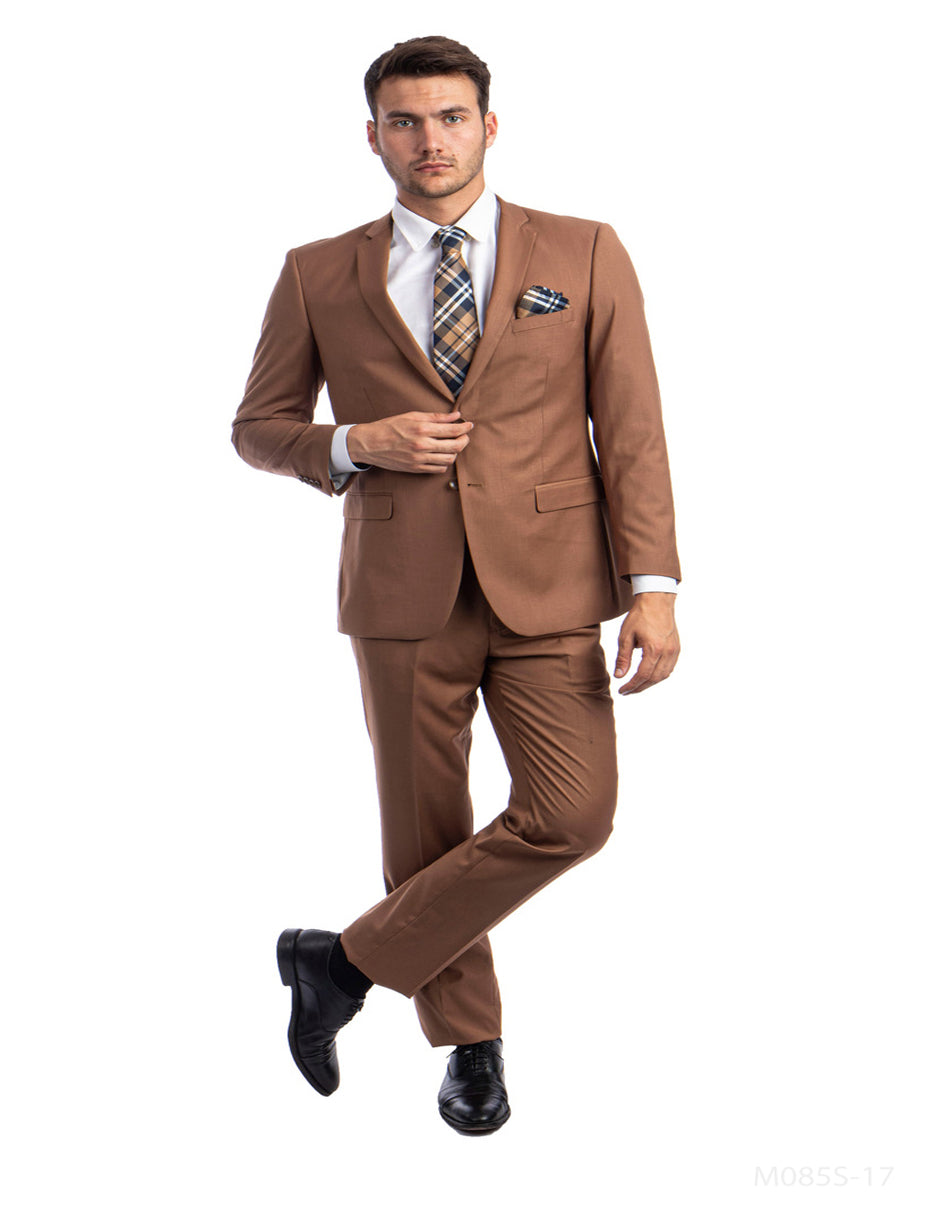 Mens 2 Button Mens Slim Fit Caramel Cognac Suit - Men's Tuxedo USA