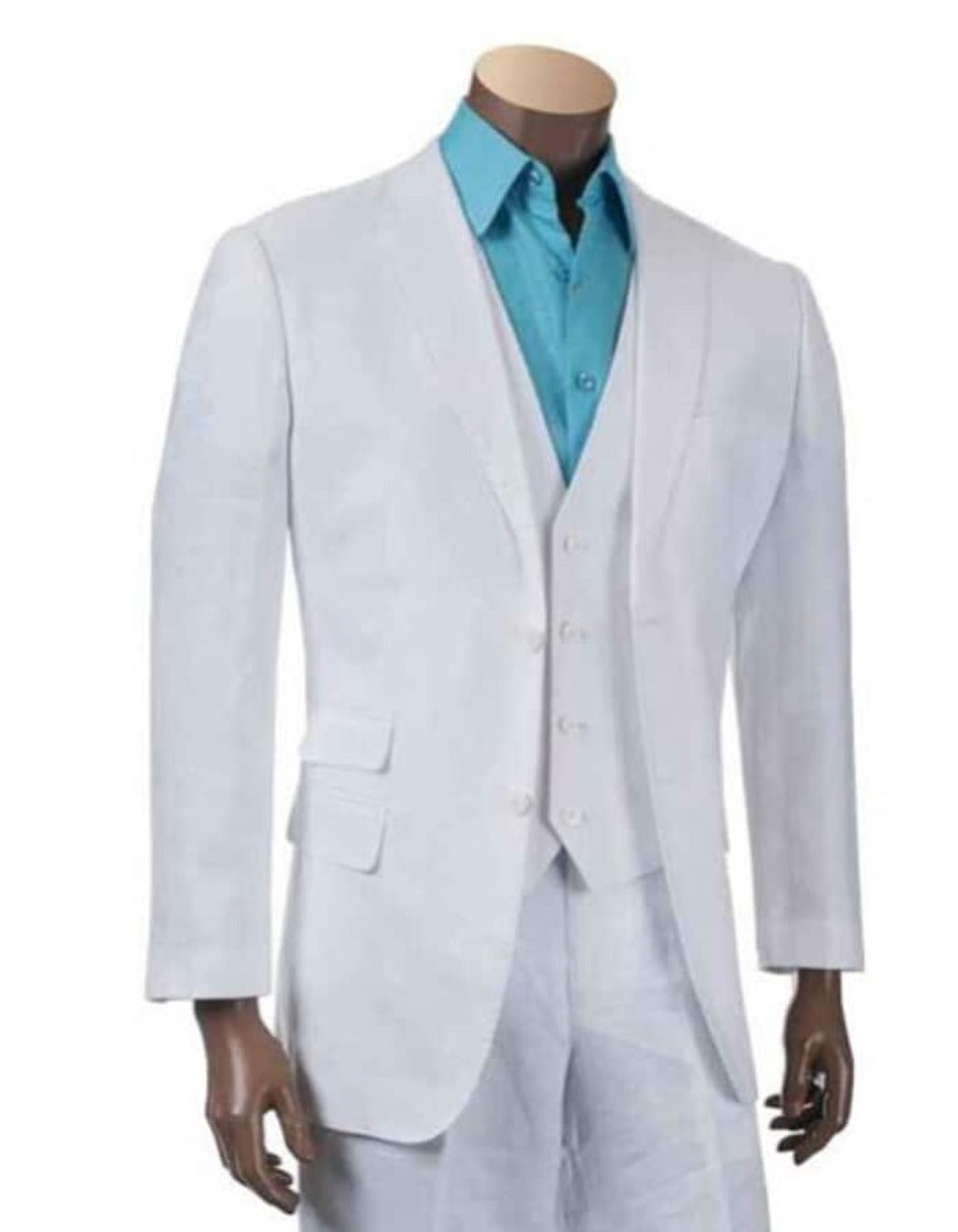 Linen Suit - Mens Summer Suits in  White Color - Beach  Wedding - Men's Tuxedo USA