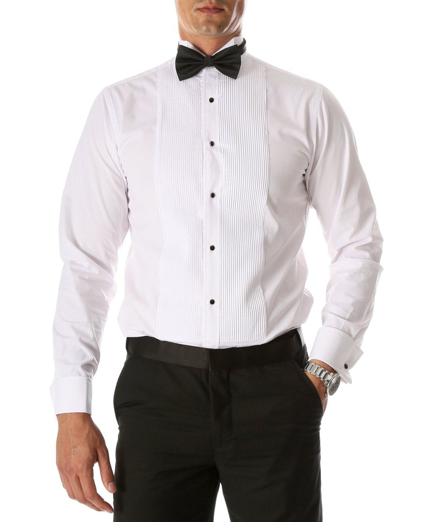 Mens Slim Fit Wing Collar Tuxedo Shirt in White - Men's Tuxedo USA