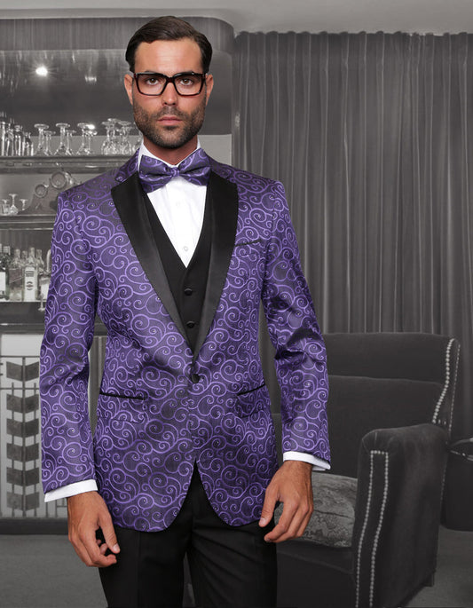 Mens Swirl Paisley Tuxedo in Purple & Black - Men's Tuxedo USA