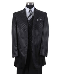 Mens 3 Button Ton on Ton Stripe Fashion Suit in Black - Men's Tuxedo USA