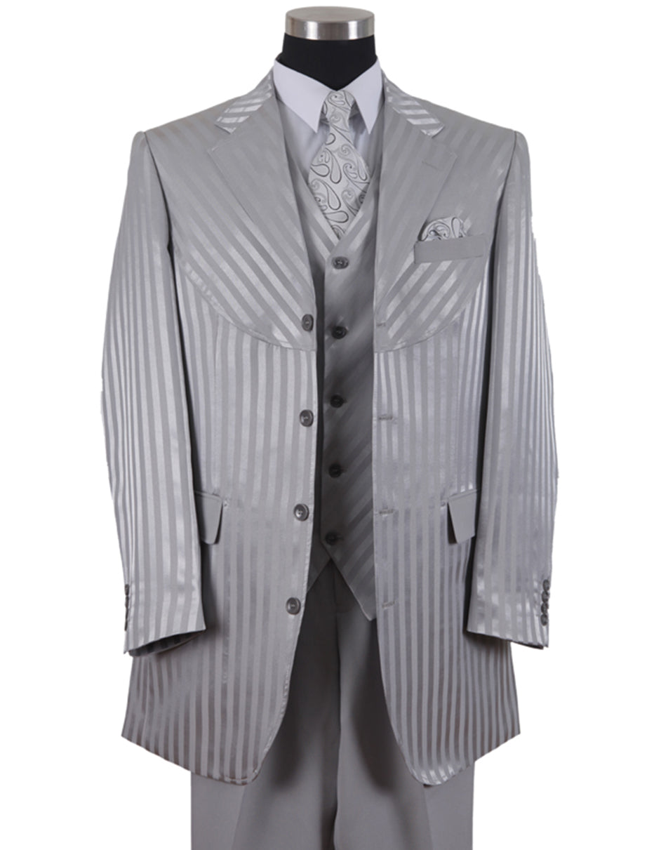 Mens 3 Button Ton on Ton Stripe Fashion Suit in Grey - Men's Tuxedo USA