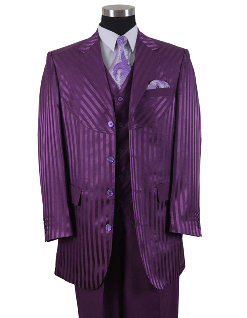 Mens 3 Button Ton on Ton Stripe Fashion Suit in Purple - Men's Tuxedo USA