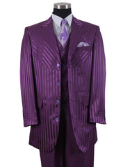 Mens 3 Button Ton on Ton Stripe Fashion Suit in Purple - Men's Tuxedo USA