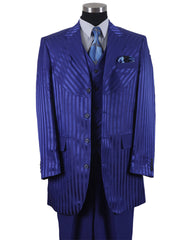 Mens 3 Button Ton on Ton Stripe Fashion Suit in Royal Blue - Men's Tuxedo USA