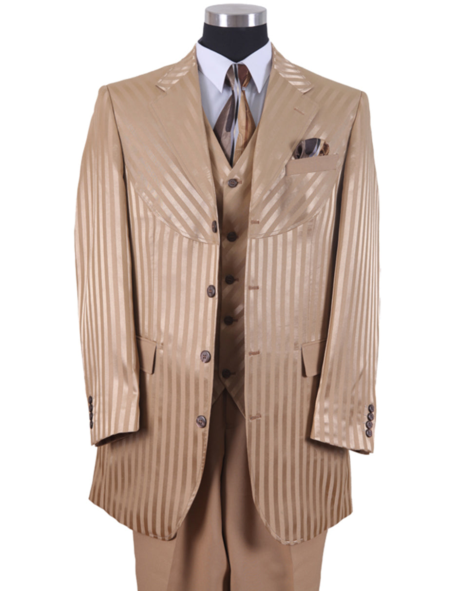 Mens 3 Button Ton on Ton Stripe Fashion Suit in Tan - Men's Tuxedo USA