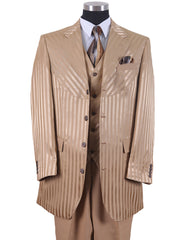 Mens 3 Button Ton on Ton Stripe Fashion Suit in Tan - Men's Tuxedo USA