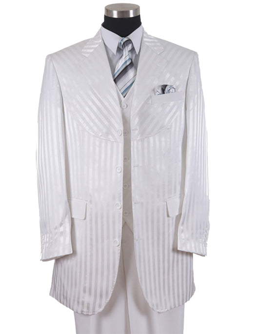 Mens 3 Button Ton on Ton Stripe Fashion Suit in White - Men's Tuxedo USA