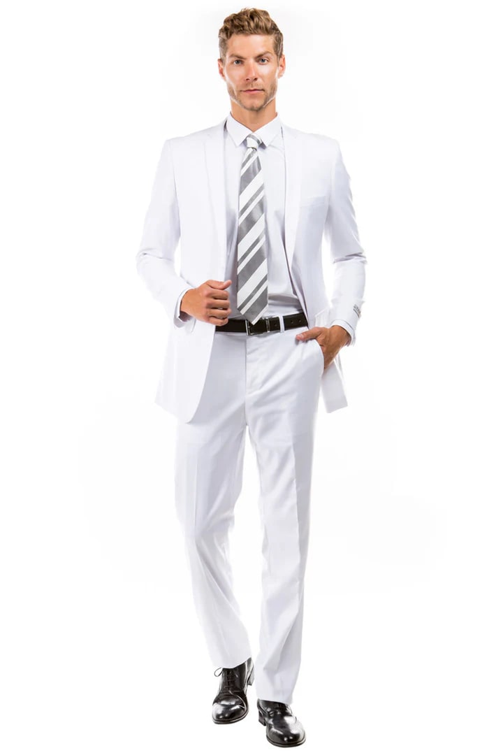 Men's Basic 2 Button Slim Fit Wedding Suit in White - Men's Tuxedo USA