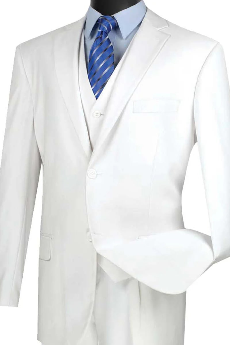 Mens Basic 2 Button vested Suit in White - Men's Tuxedo USA