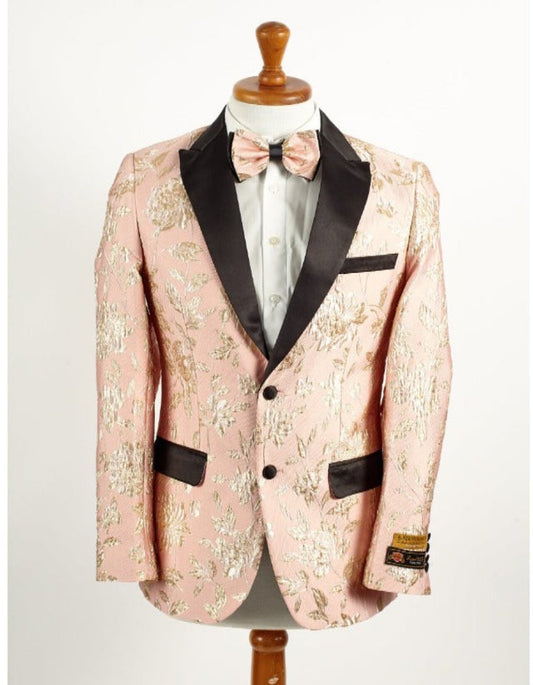 Mens 2 Button Light Baby Pink & Gold Floral Paisley Tuxedo Blazer - Men's Tuxedo USA