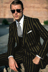 Mens 2 button Gangster Pinstripe Suit in Black & White - Men's Tuxedo USA