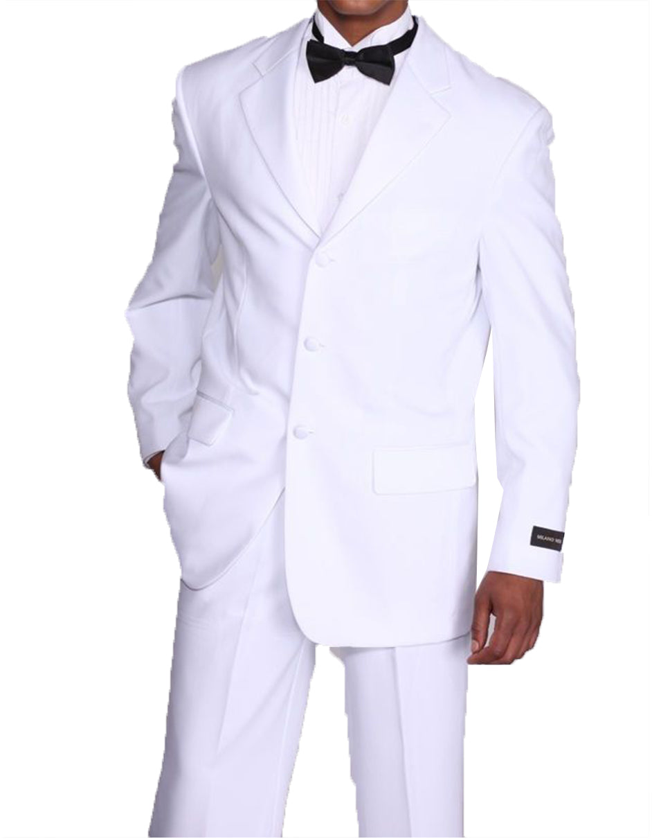 Mens Traditional 3 Button Polyester Tuxedo in White - Men's Tuxedo USA