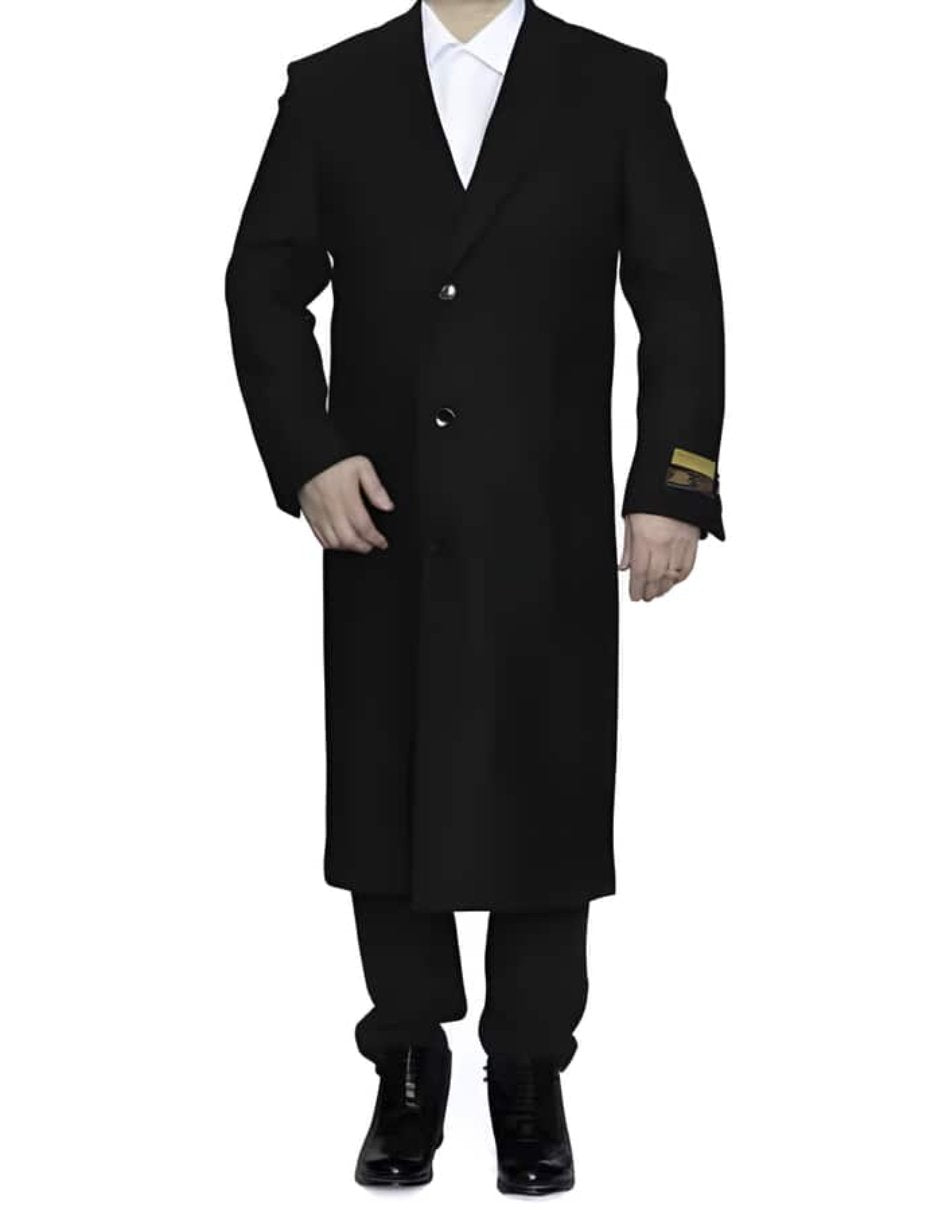 3 Button Black Ankle length Wool Dress Top Coat/Overcoat | Winter men's Topcoat Sale - Men's Tuxedo USA