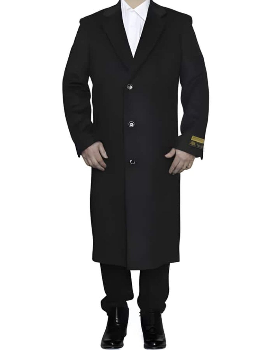 3 Button Full Length Wool Dress Ankle length Dark Charcoal Top Coat/Overcoat - Men's Tuxedo USA