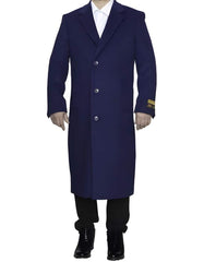 3 Button Full Length Wool Dress Ankle length Top Coat/Overcoat In Indigo Blue - Men's Tuxedo USA