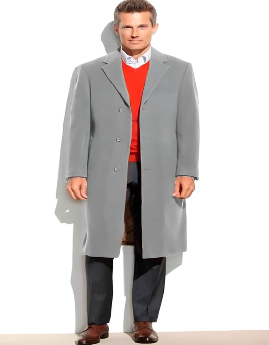 3 Button 95% Wool Light Gray Overcoat ~ Long men's Dress Topcoat - Winter coat - Men's Tuxedo USA