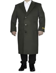 3 Button Full Length Wool Dress Ankle length Top Coat/Overcoat In Dark Olive Green - Mens Topcoat - Men's Tuxedo USA