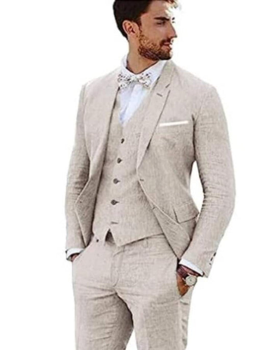 Linen Suit - Mens Summer Suits in Beige - Beach  Wedding - Men's Tuxedo USA