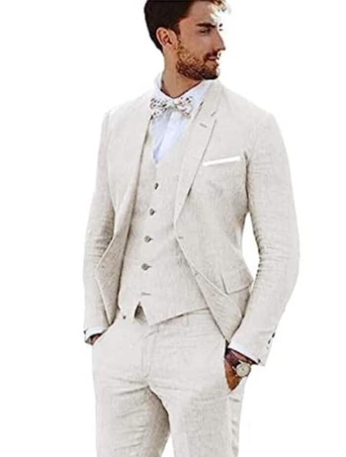 Linen Suit - Mens Summer Suits Ivory Color - Beach Wedding - Men's Tuxedo USA