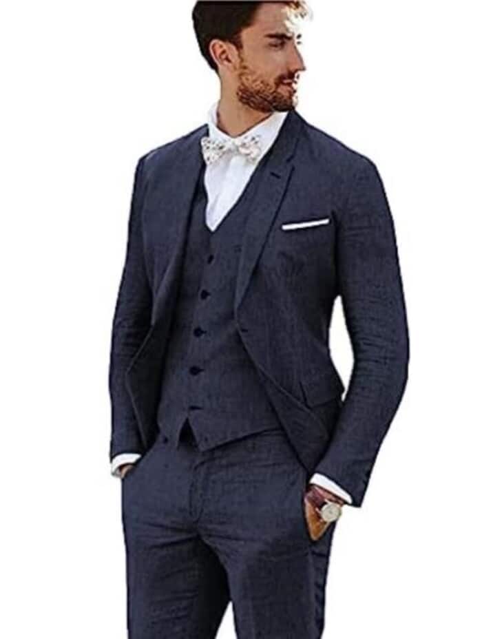 Linen Suit - Mens Summer Suits Navy Color - Beach Wedding - Men's Tuxedo USA