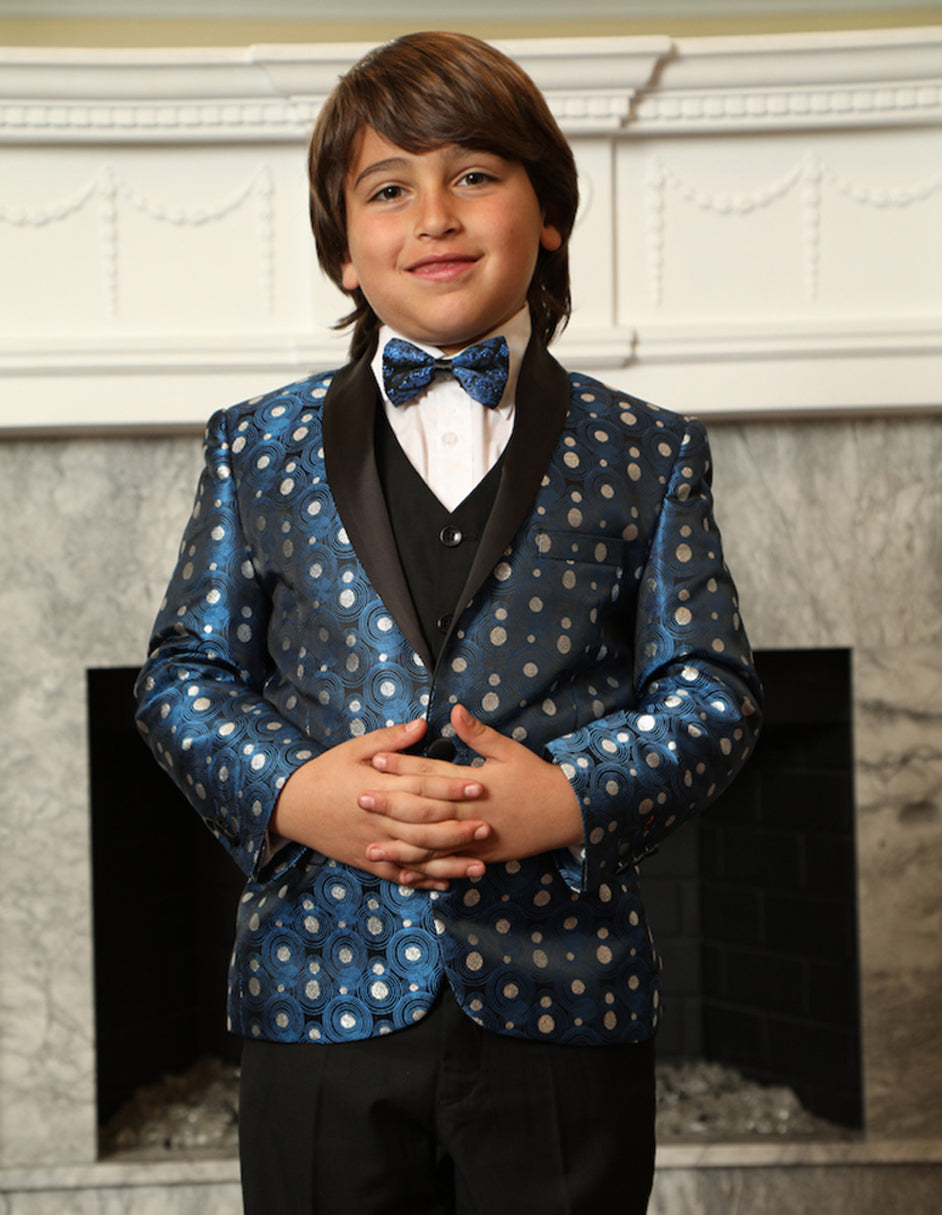 Boys Vested Polka Dot Tuxedo in Royal Blue - Men's Tuxedo USA