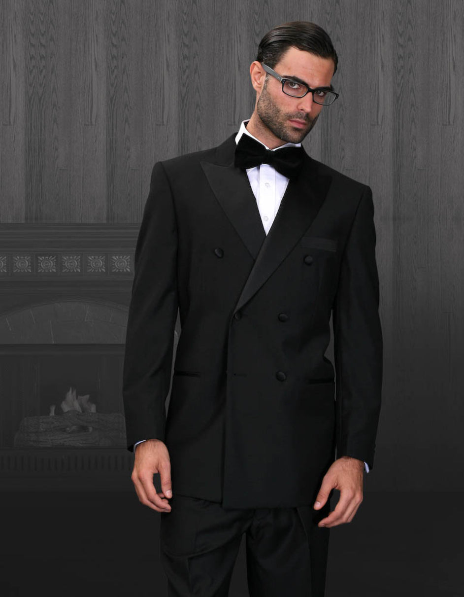 Mens Classic Wool Double Breasted Tuxedo in Black - Men's Tuxedo USA