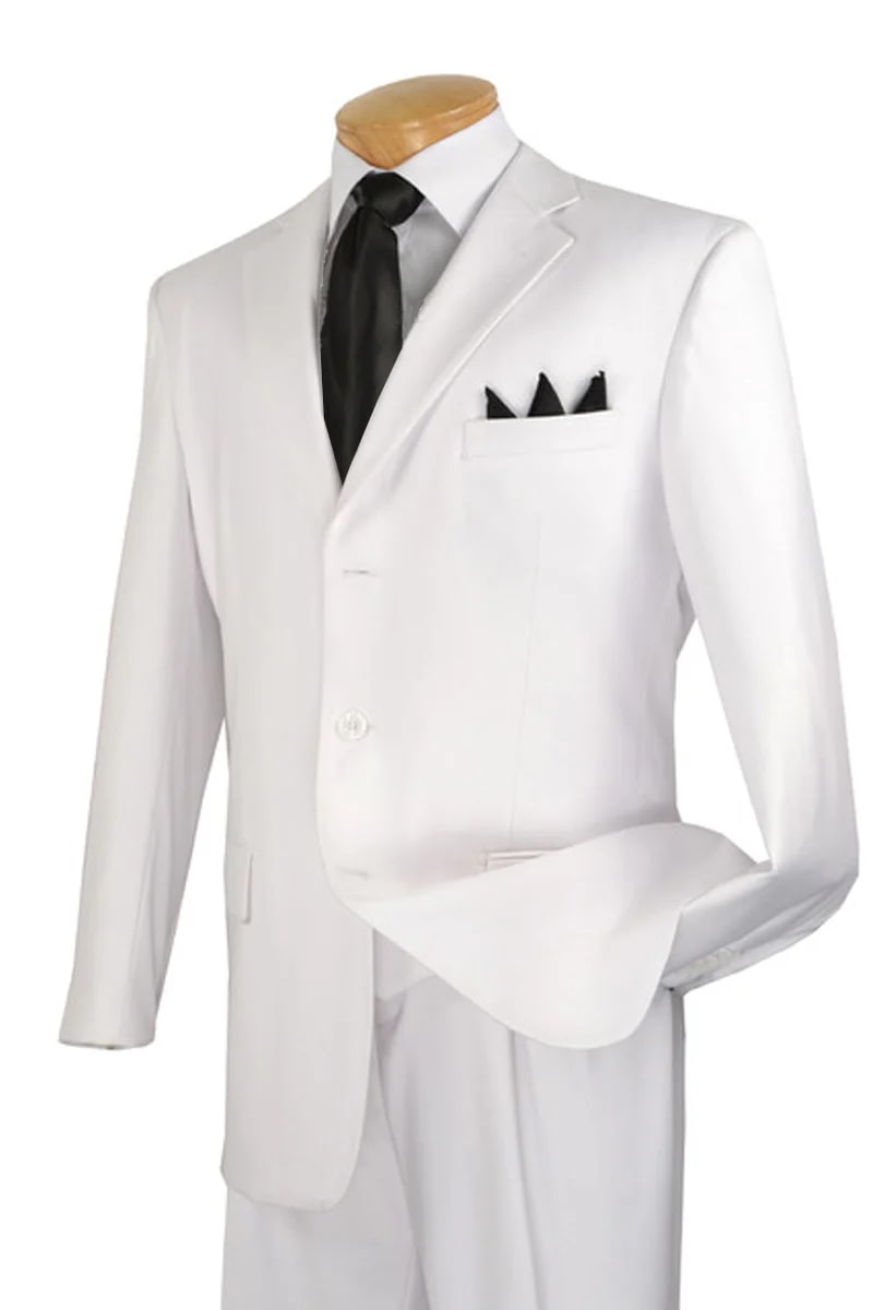 Mens Classic 3 Button Regular Fit Suit in White - Men's Tuxedo USA