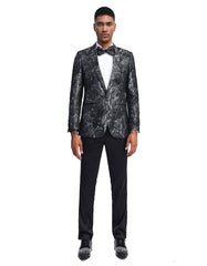 Mens Slim Fit Mettalic Floral Print Prom Blazer in Silver - Men's Tuxedo USA