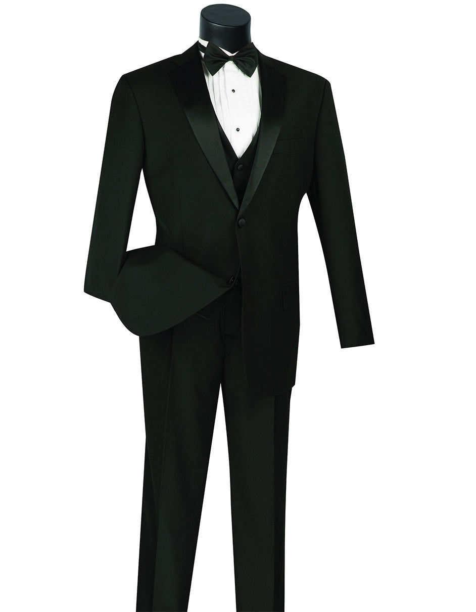 Mens 3pc Vested Black Tuxedo - Men's Tuxedo USA