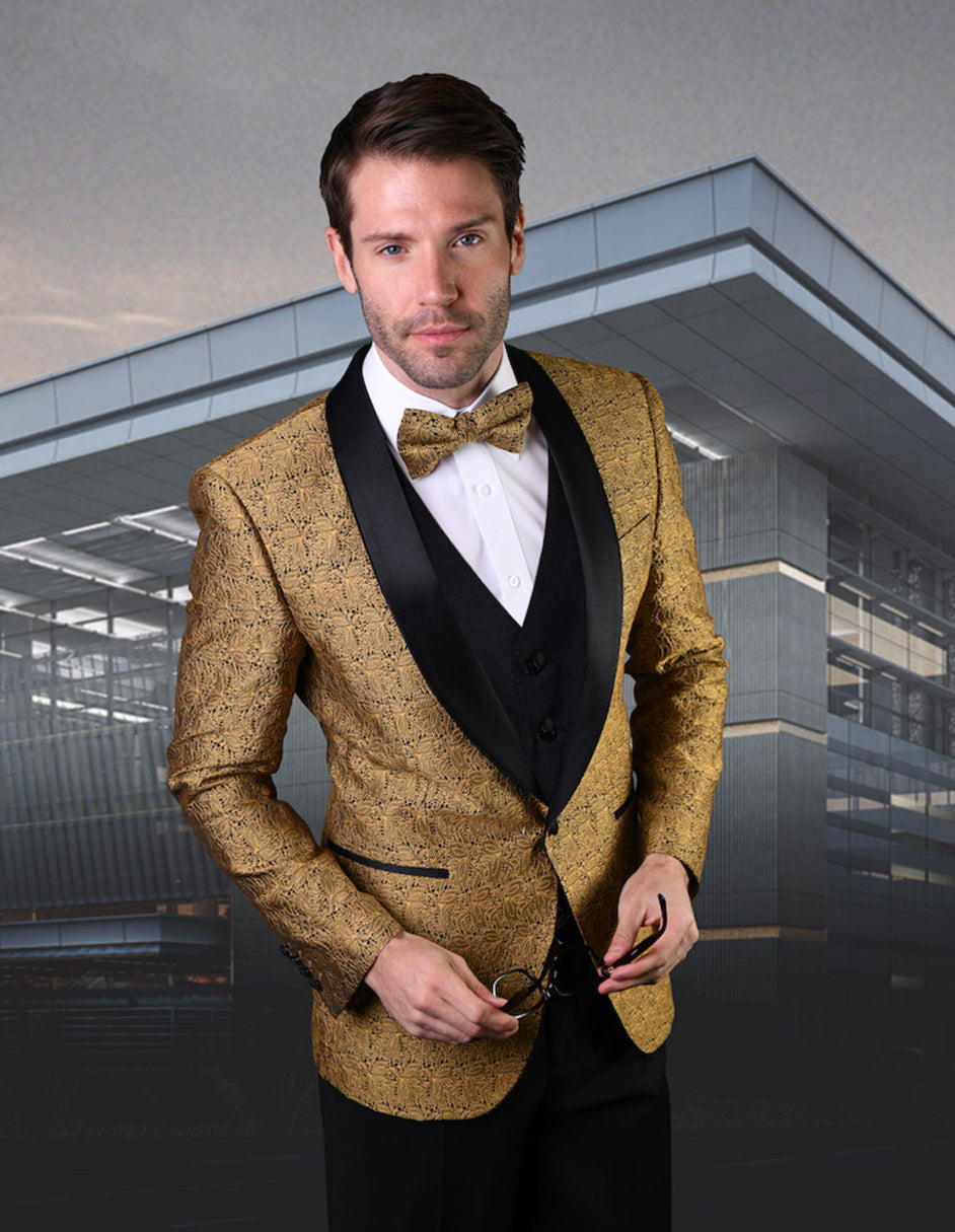 Mens Vested Lace Pattern Tuxedo in Gold - Men's Tuxedo USA